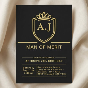 Convite Aniversário de 70 anos do marido, festa preta e do