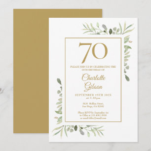 Convite Aniversário de 70 anos Elegante Água-Forte Verde D