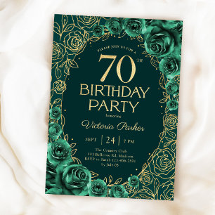 Convite Aniversário de 70 anos elegante em esmeralda verde