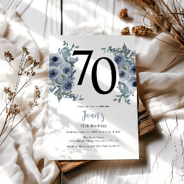 Convite Aniversário de 70 anos Elegante Floral Azul