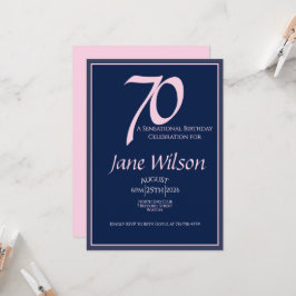 Convite Aniversário de 70 anos Elegante Rosa, Moderno Scri
