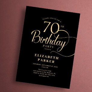 Convite Aniversário de 70 anos em preto e dourado elegante