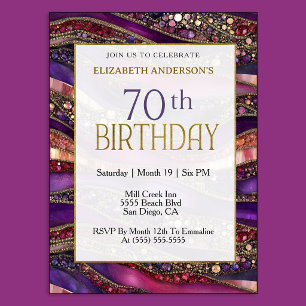 Convite Aniversário de 70 anos em Purple Gold Moderno com