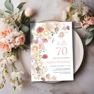 Convite Aniversário de 70 anos em Rosa Coral Floral