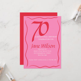 Convite Aniversário de 70 anos Feminino Elegante Rosa e Ve