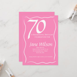 Convite Aniversário de 70 anos Feminino Elegante Rosa Scri