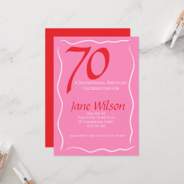 Convite Aniversário de 70 anos feminino moderno Rosa Verme