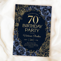 Aniversário de 70 anos floral azul marinho dourado