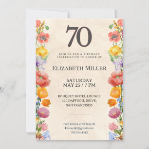 Convite Aniversário de 70 anos Floral – Elegante Design de