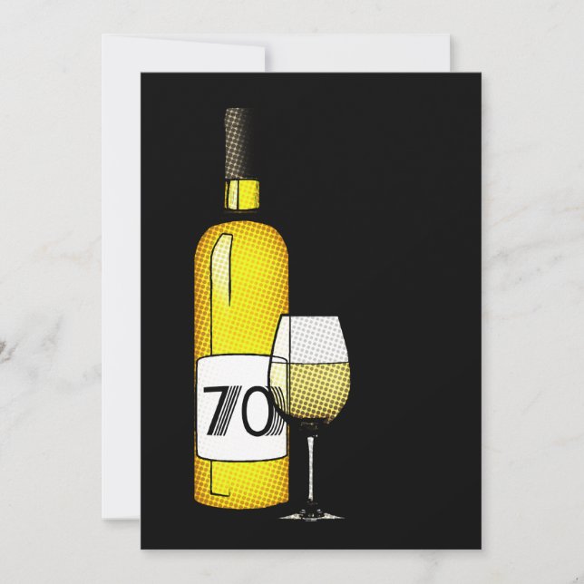 Convite aniversário de 70 anos: garrafa de vinho e copo em (Frente)