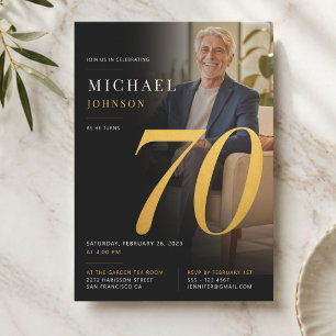 Convite Aniversário de 70 anos Minimalista Moderno Preto e