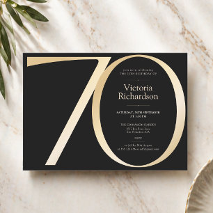 Convite Aniversário de 70 anos Preto e Dourado Elegante