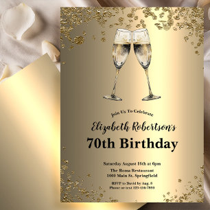 Convite Aniversário de 70 anos preto e dourado elegante e 