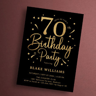 Convite Aniversário de 70 anos Preto Ouro