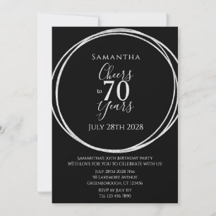 Convite Aniversário de 70 anos Preto Prata Cheers 70 Anos 