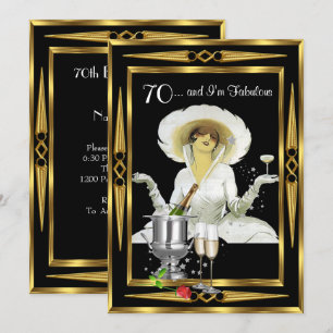 Convite Aniversário de 70 anos Retro Diva Art Deco Preto D