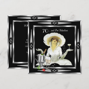 Convite Aniversário de 70 anos Retro Diva Art Deco Preto P