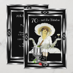 Convite Aniversário de 70 anos Retro Diva Art Deco Preto P