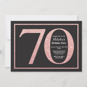 Convite Aniversário de 70 anos Rosa Dourado Glitter Quadro