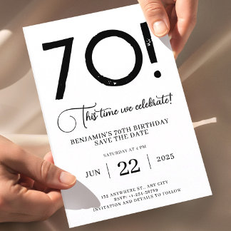 Convite Aniversário de 70 anos Save The Date Minimalista Ú