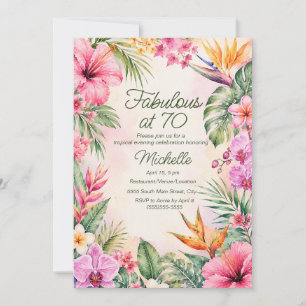 Convite Aniversário de 70 anos Tropical Floral Fabuloso