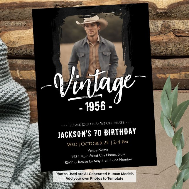 Convite Aniversário de 70 anos Vintage (Criador carregado)