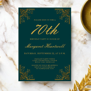Convite Aniversário de 70 anos Vintage Esmeralda Verde Dou