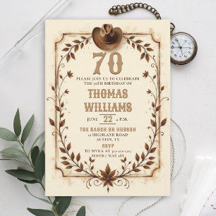 Convite Aniversário de 70 anos Vintage Rustic Cowboy Weste