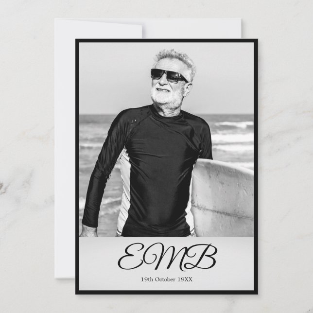 Convite Aniversário de 70 Birthday Elegant Photo Monograma (Verso)