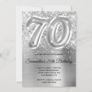 Convite Aniversário de 70 de Silver Glam Glittery Spartery