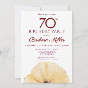 Convite Aniversário de 70 Floral - Queda Amarela Elegante