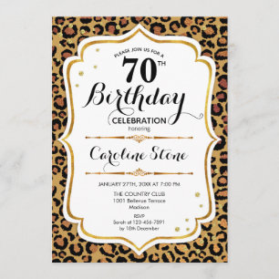 Convite Aniversário de 70 - Impressão Leopardo Dourada