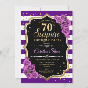 Convite Aniversário de 70 Surpresa - Dourado Roxo