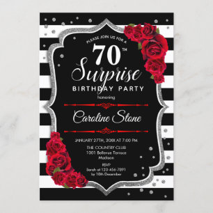 Convite Aniversário de 70 Surpresa - Vermelho Branco Negro