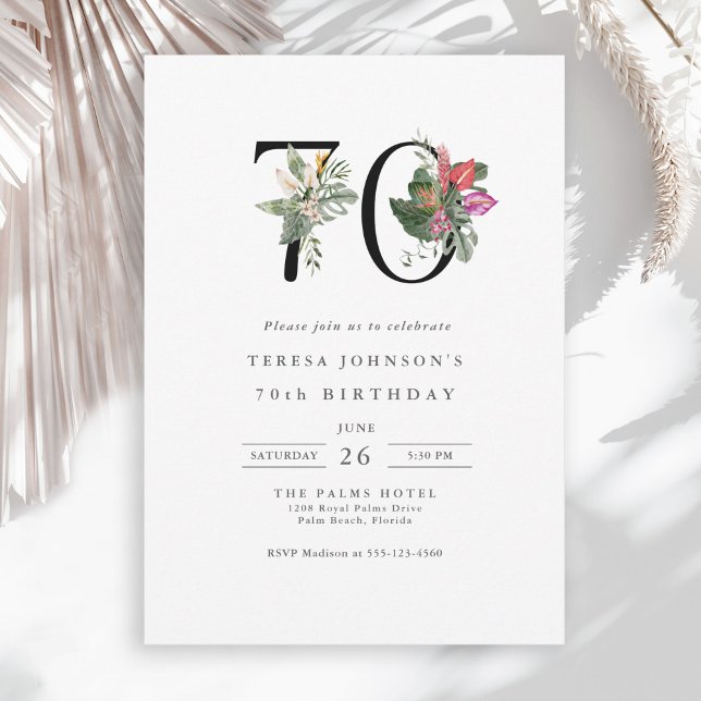 Convite Aniversário de 70 Tropical Elegante Simples (Available in both printed and instant download digital formats.)