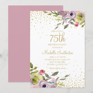 Convite Aniversário de 75 anos com Flores Rosa Amarelo Bri