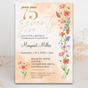 Convite Aniversário de 75 anos da Soft Wildflower para Ela