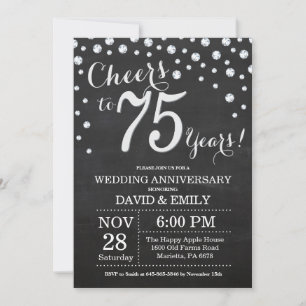 Convite Aniversário de 75 anos de Casamento Quadro Negro P