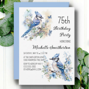 Convite Aniversário de 75 anos do pássaro azul Flor de pri
