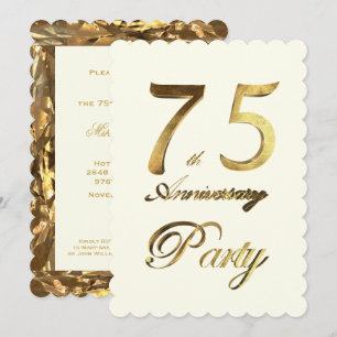 Convite Aniversário de 75 anos dourado marfim elegante