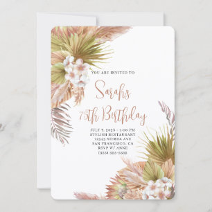 Convite Aniversário de 75 anos em aquarela Boho Bege Flora