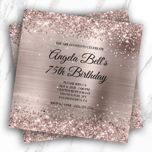 Convite Aniversário de 75 anos em Glittery Pink Champagne