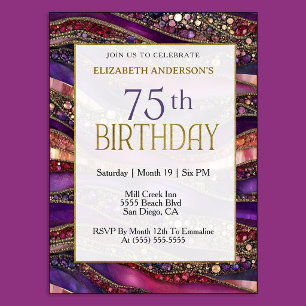 Convite Aniversário de 75 anos em Purple Gold Moderno com