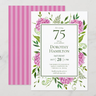 Convite Aniversário de 75 anos - Hortênsias Rosa