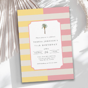 Convite Aniversário de 75 anos Palm Beach Listra Pastel Tr