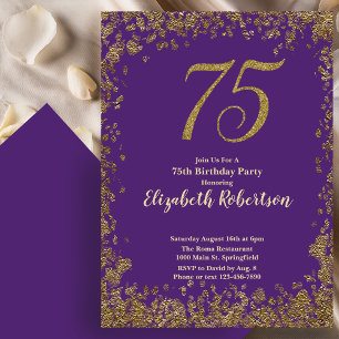 Convite Aniversário de 75 anos Roxo Dourado Elegante
