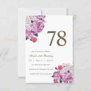 Convite Aniversário de 78 anos com estampa floral roxa bot