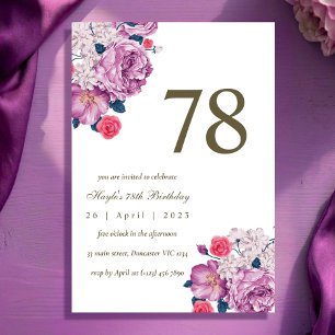 Convite Aniversário de 78 anos com estampa floral roxa bot