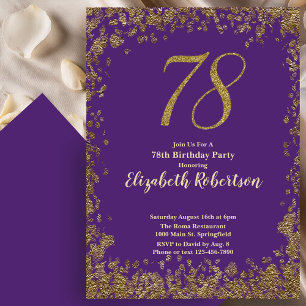 Convite Aniversário de 78 anos Roxo Dourado Elegante