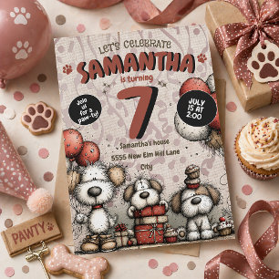 Convite Aniversário de 7 anos da garota cachorrinho rústic